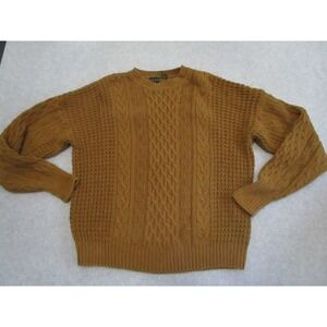Vintage‎ Cable Knit Sweater Mens Large Mustard Yellow Structure Fisherman